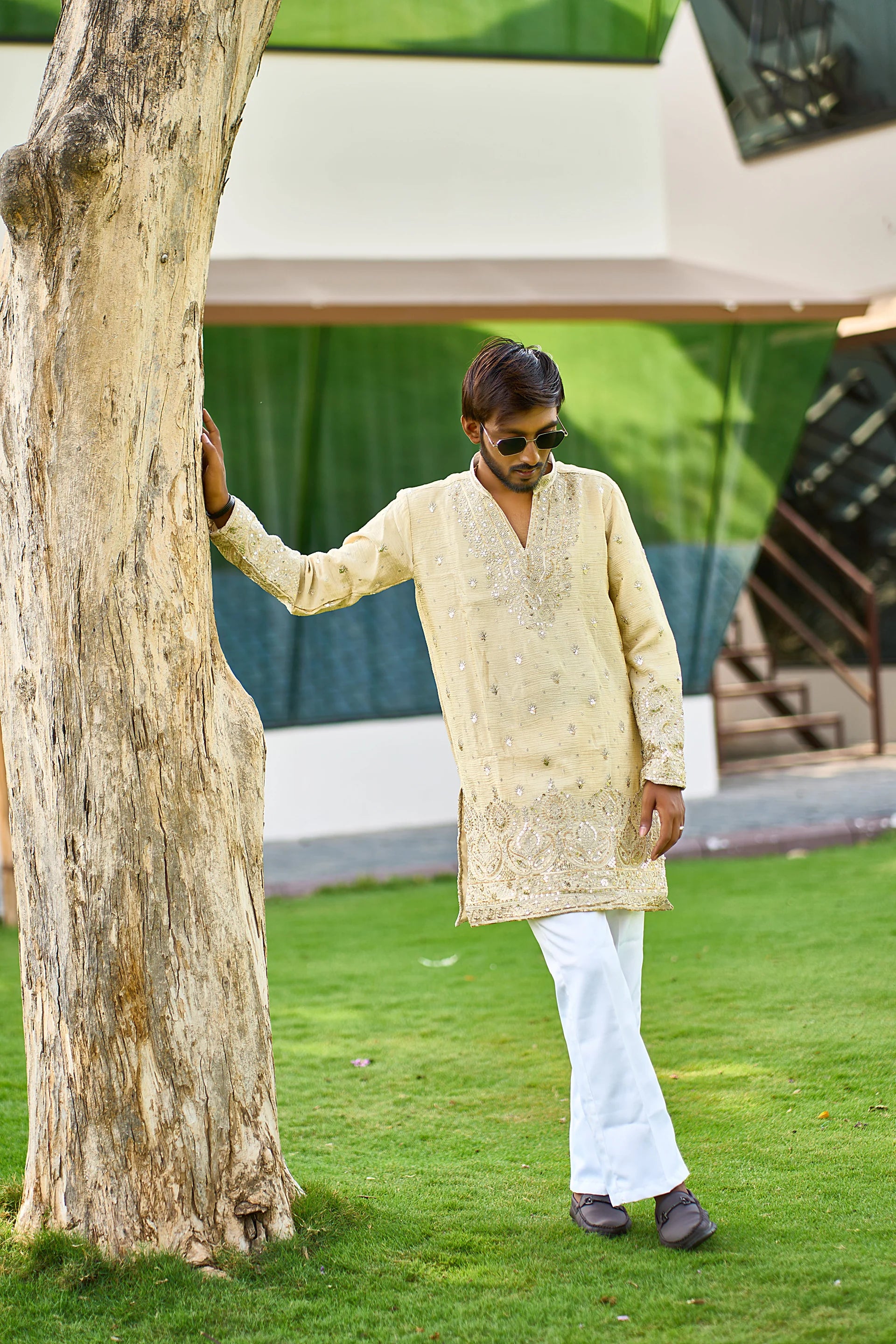 Cream Heavy Embroidered Kurta Pajama for Men | Wedding Wear