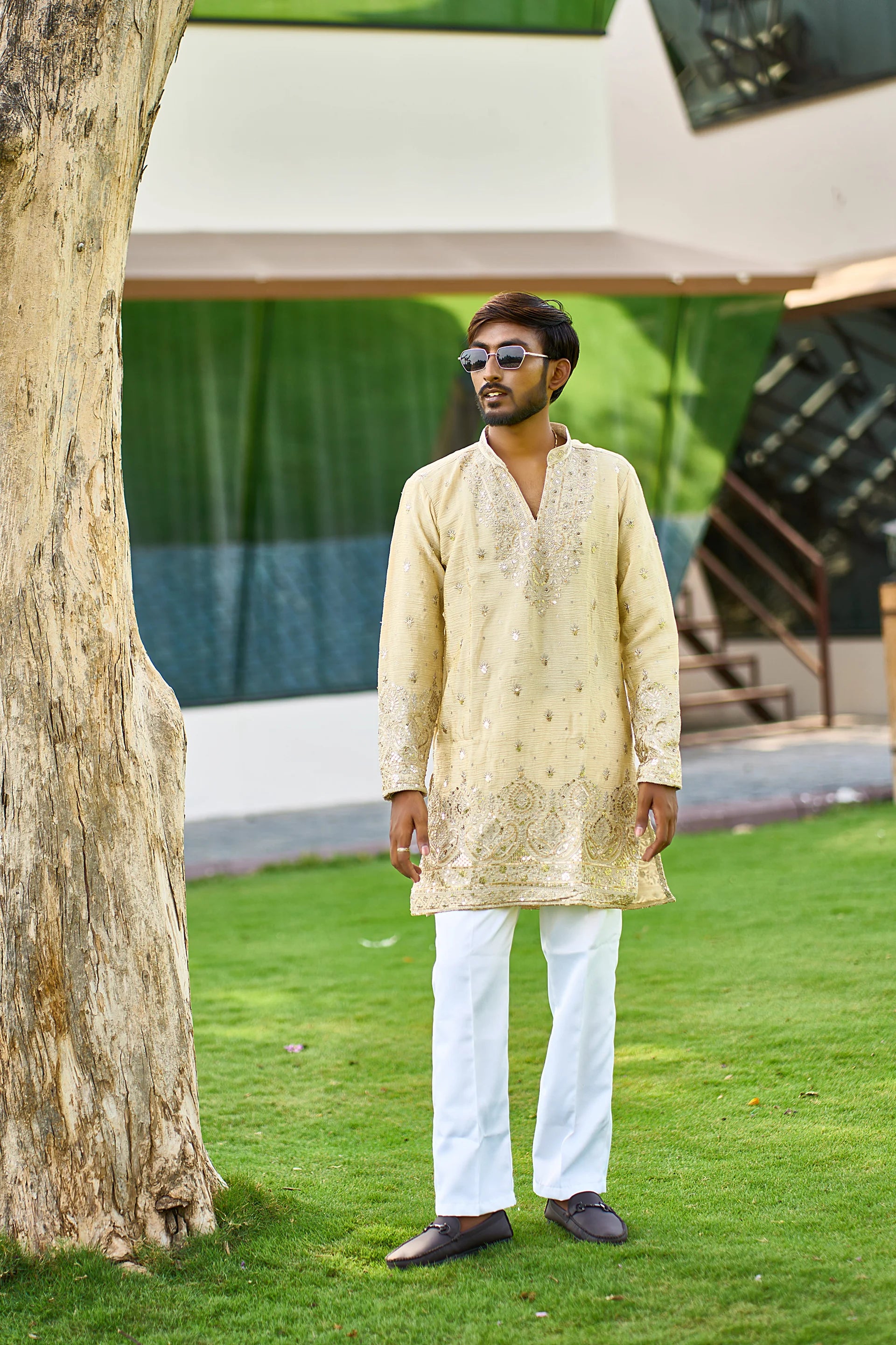 Cream Heavy Embroidered Kurta Pajama for Men | Wedding Wear