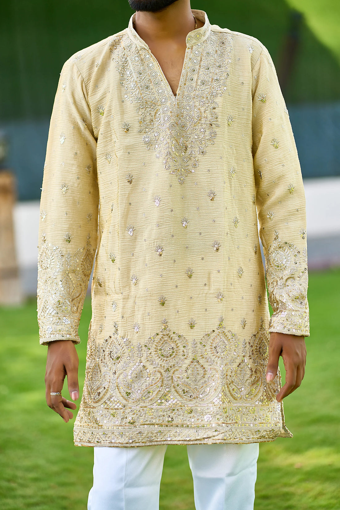 Cream Heavy Embroidered Kurta Pajama for Men | Wedding Wear
