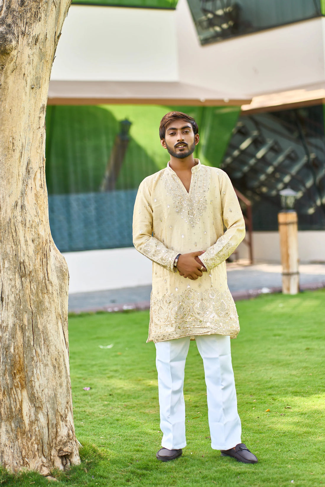 Cream Heavy Embroidered Kurta Pajama for Men | Wedding Wear