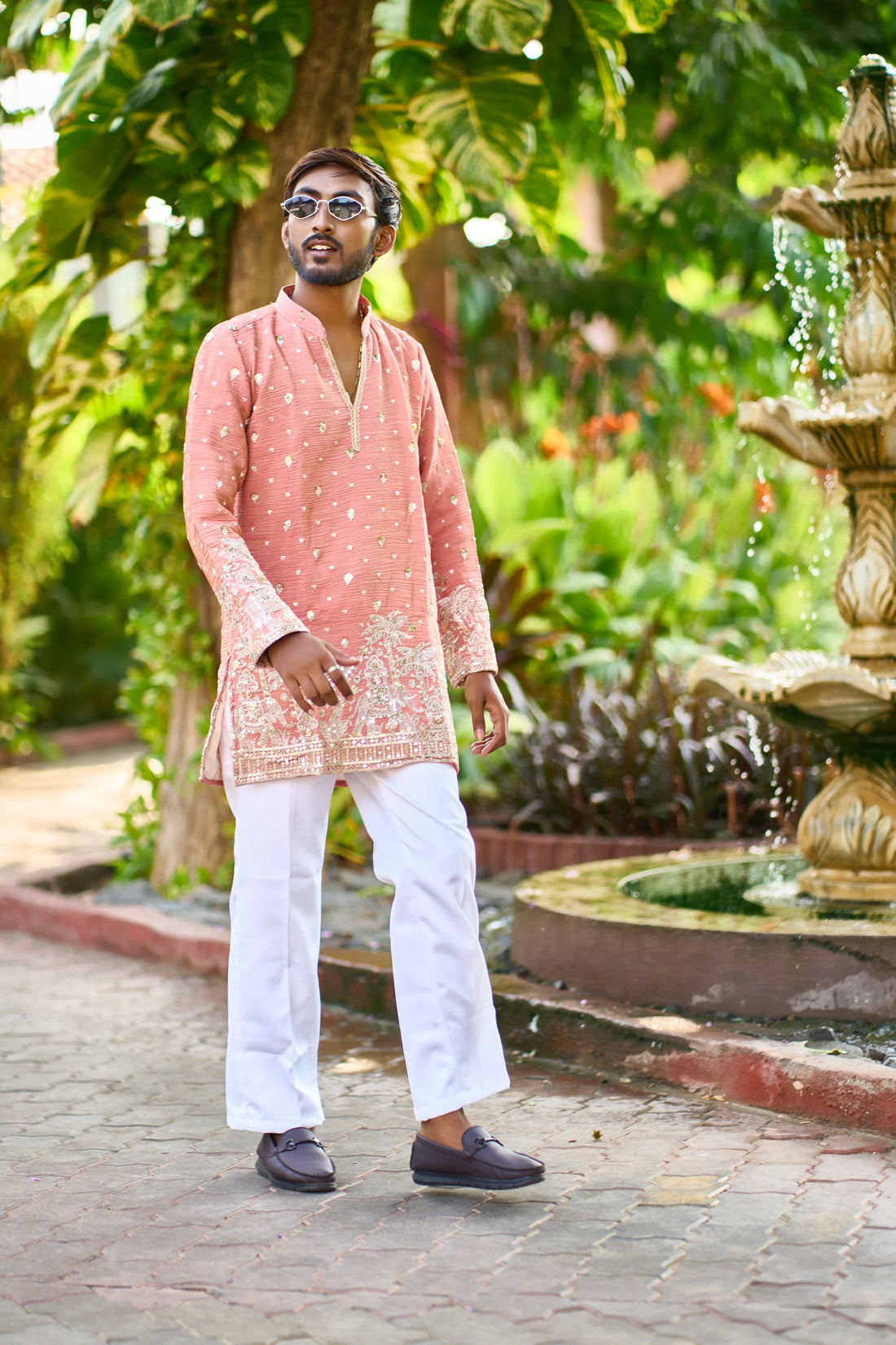Peach Embroidered Kurta Pajama for Men | Wedding & Festive Wear