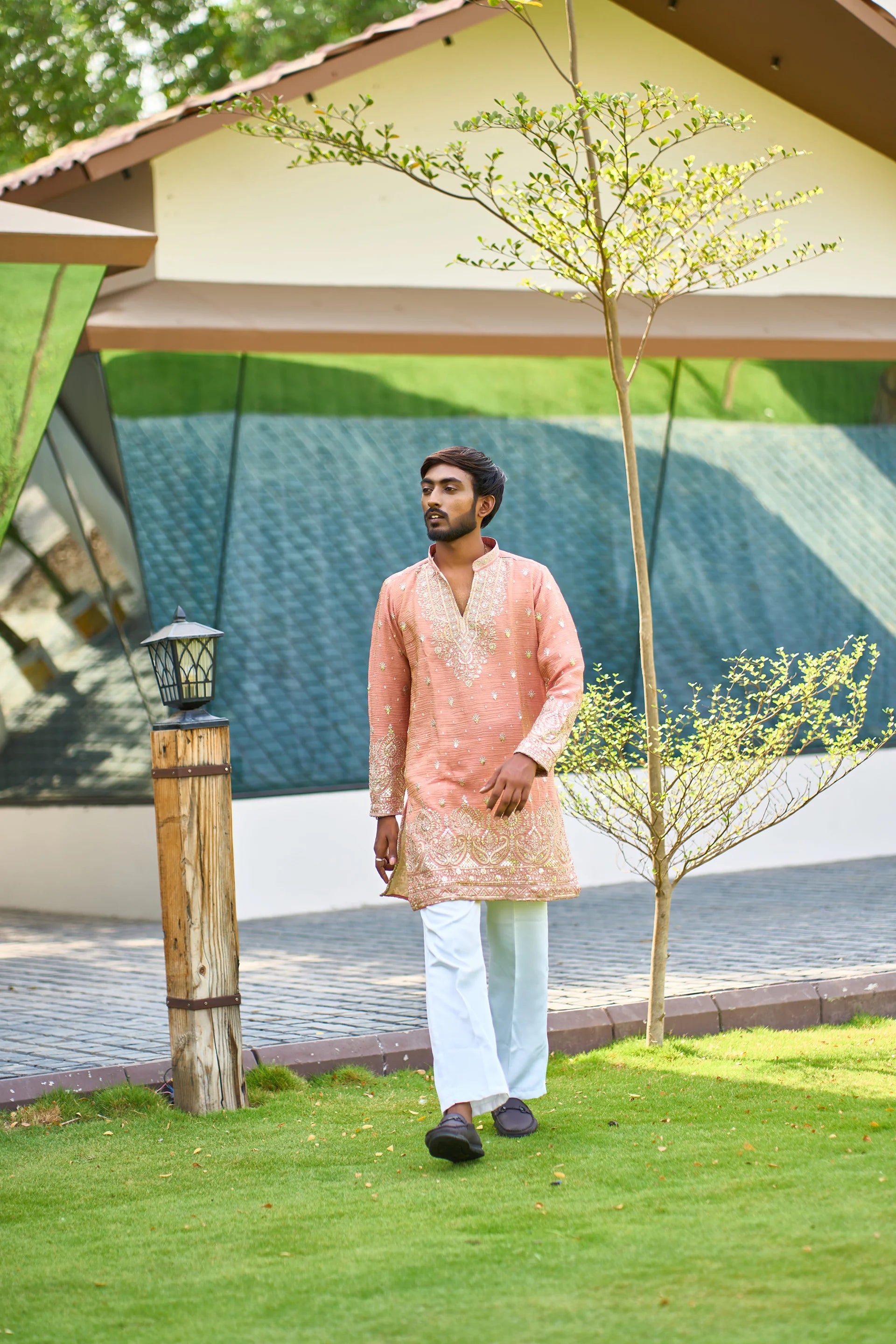 Peach Heavy Embroidered Kurta Pajama for Men | Wedding Wear