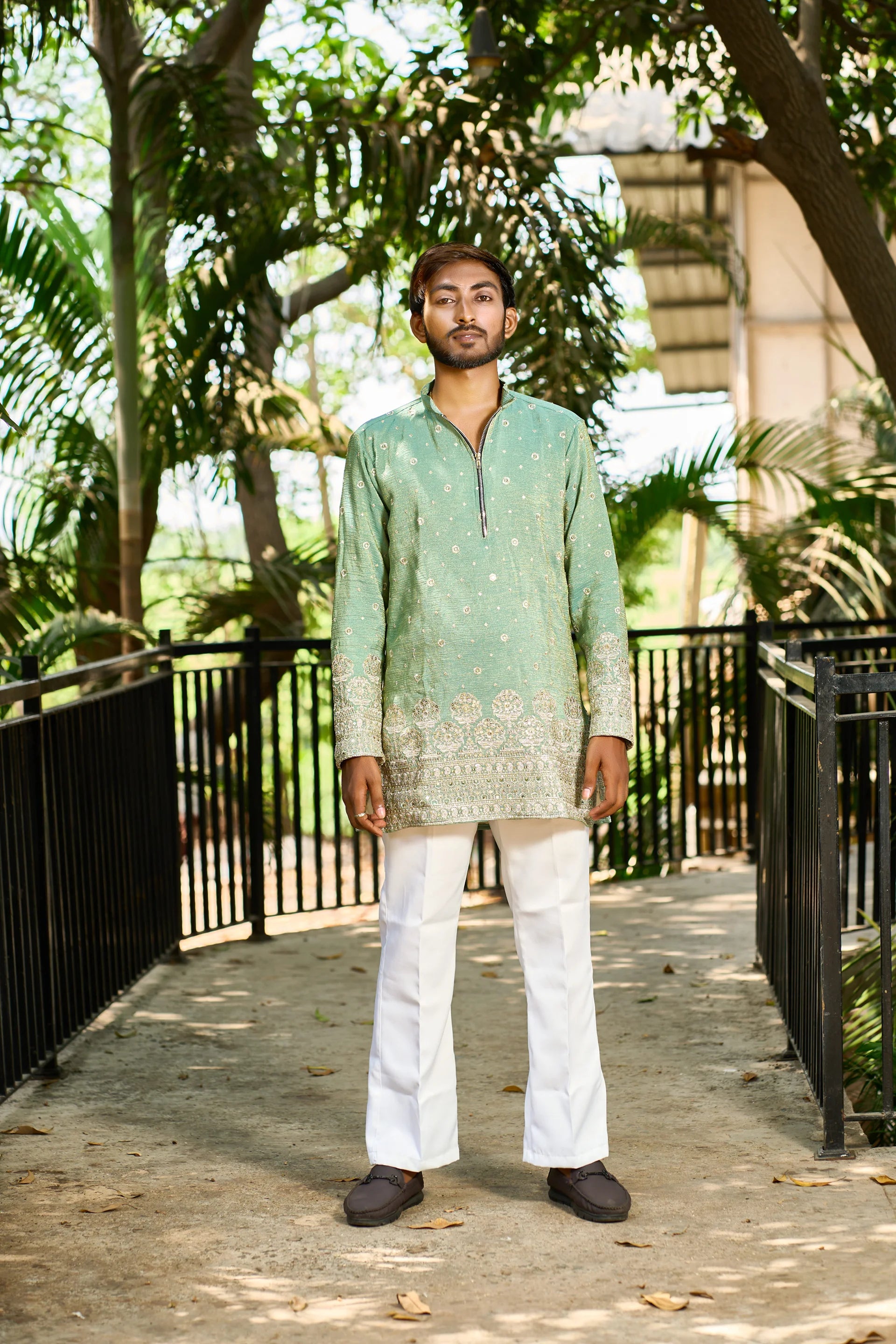Men's Mint Green Embroidered Kurta Pajama for Wedding Wear