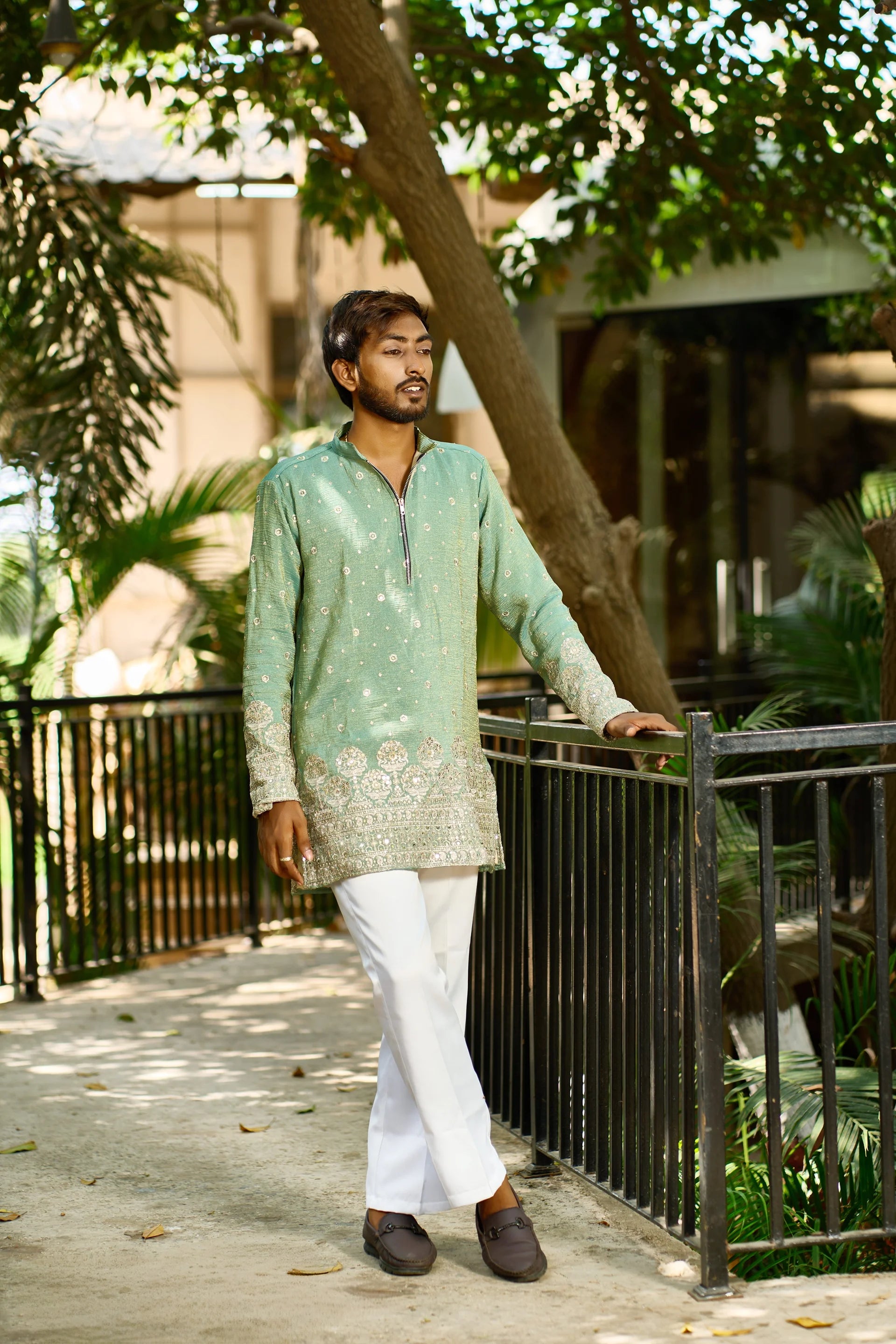 Men's Mint Green Embroidered Kurta Pajama for Wedding Wear