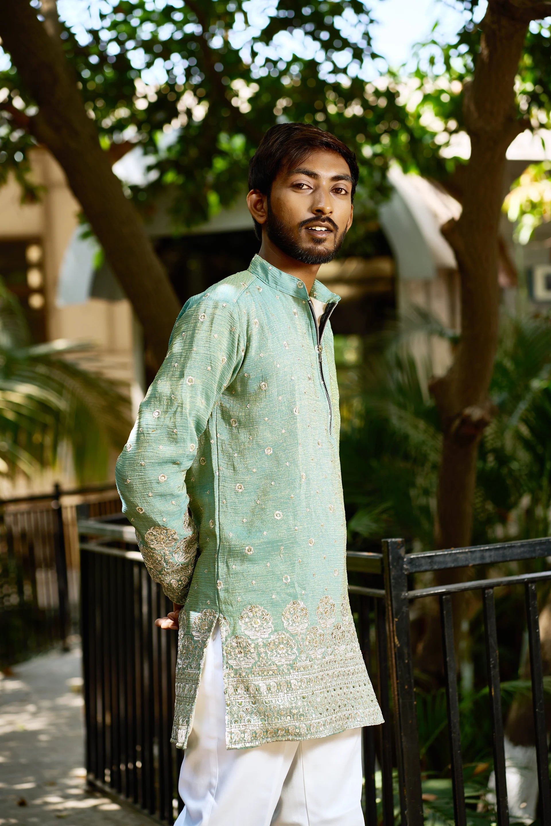 Men's Mint Green Embroidered Kurta Pajama for Wedding Wear