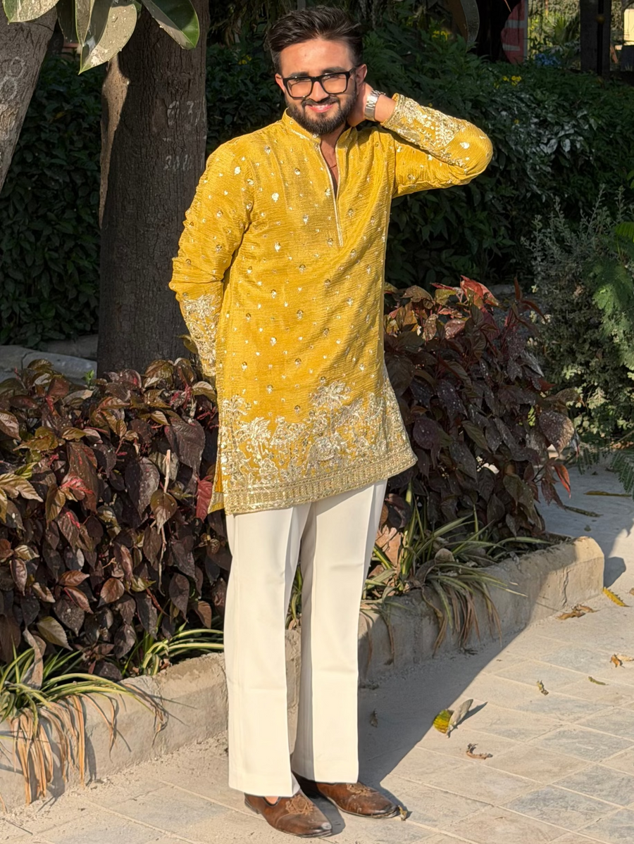 Yellow Embroidered Kurta Pajama for Men | Wedding & Festive Wear