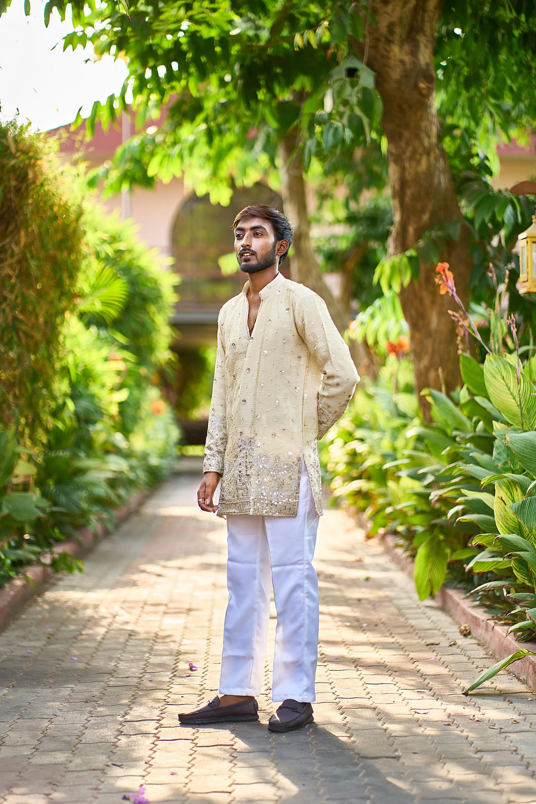 Men's Beige Embroidered Kurta Pajama for Wedding & Festive Wear