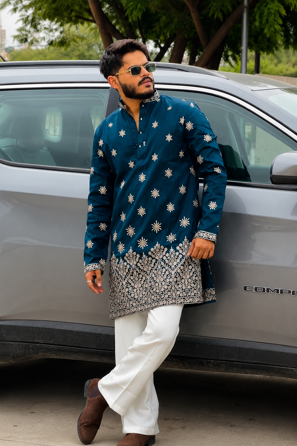 Men's Peacock Kurta Set with Embroidery Work