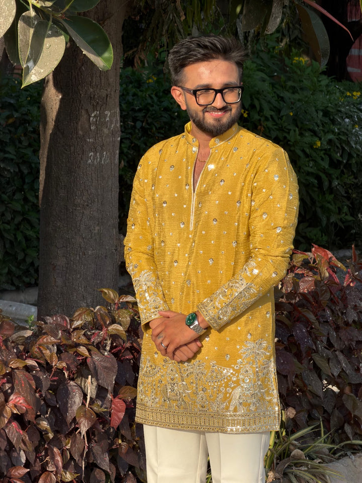 Yellow Embroidered Kurta Pajama for Men | Wedding & Festive Wear