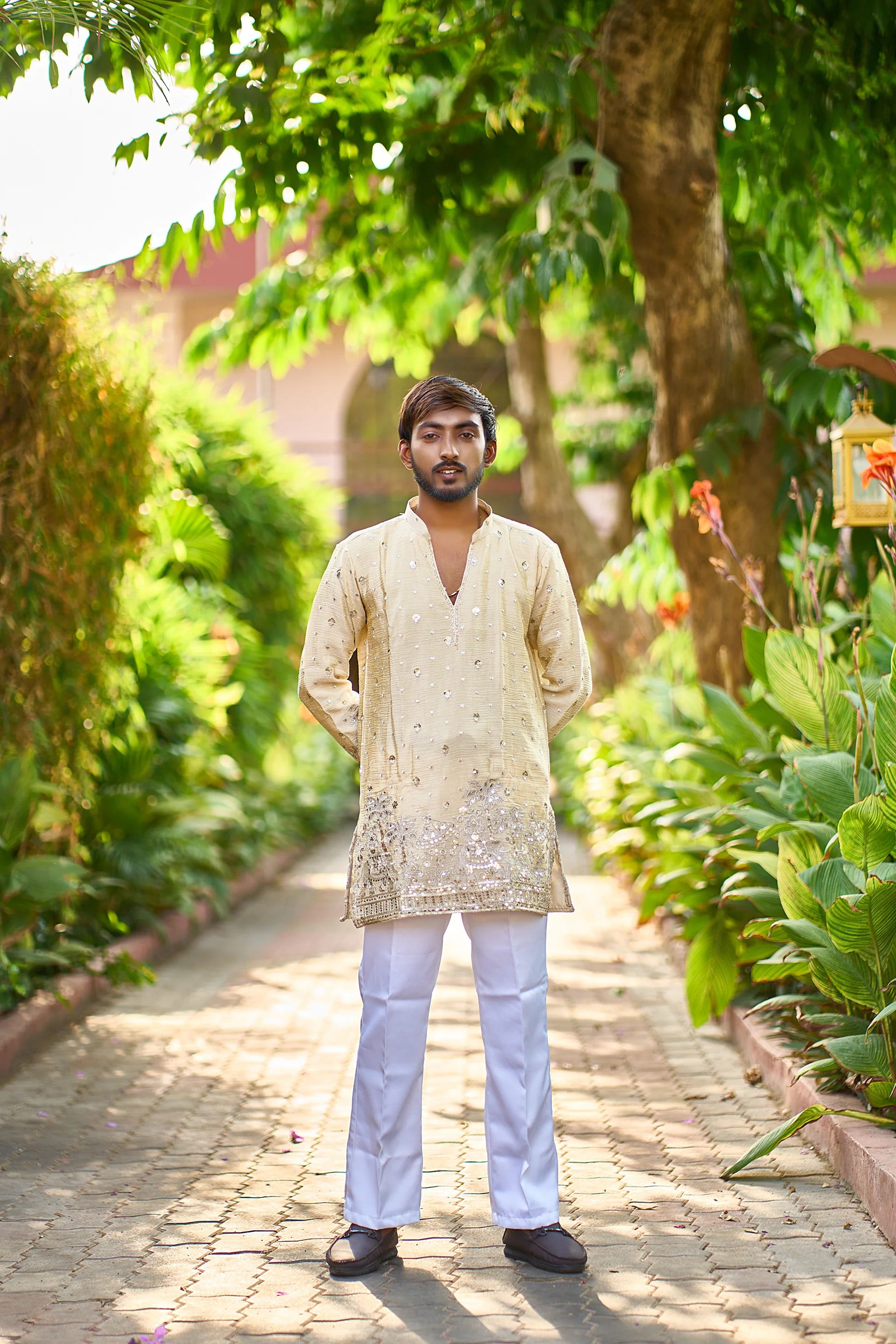 Men's Beige Embroidered Kurta Pajama for Wedding & Festive Wear