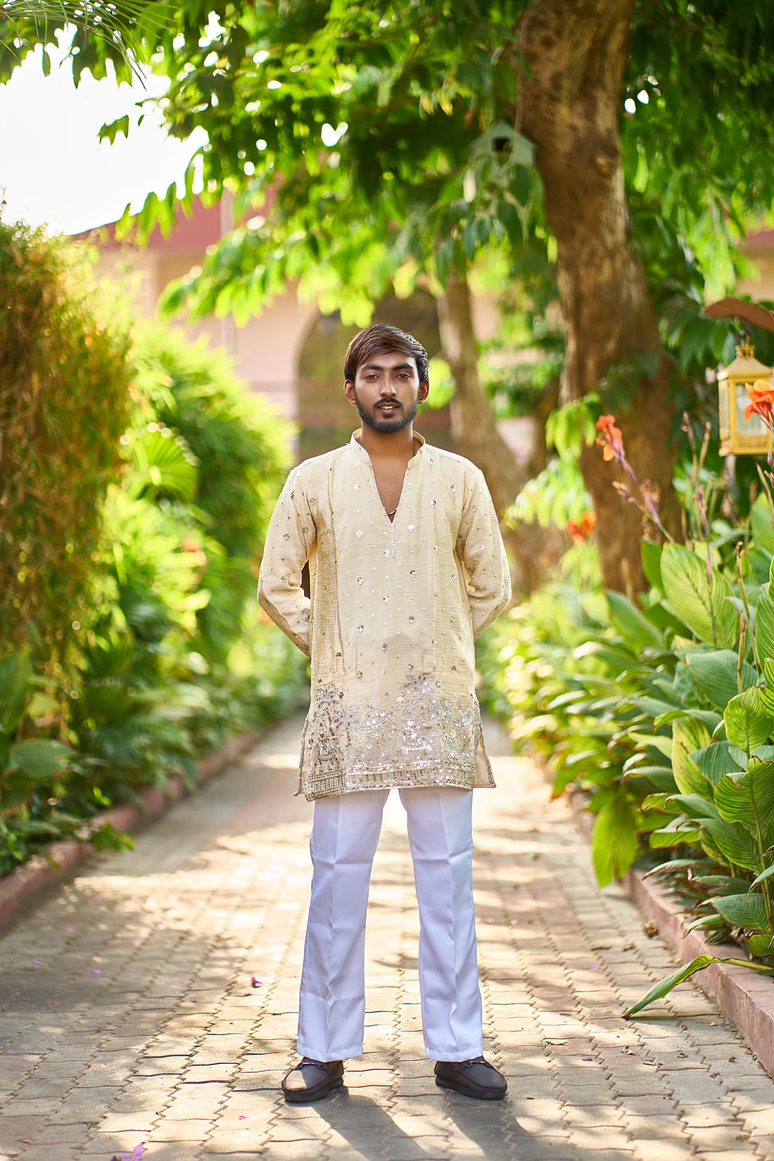 Men's Beige Embroidered Kurta Pajama for Wedding & Festive Wear