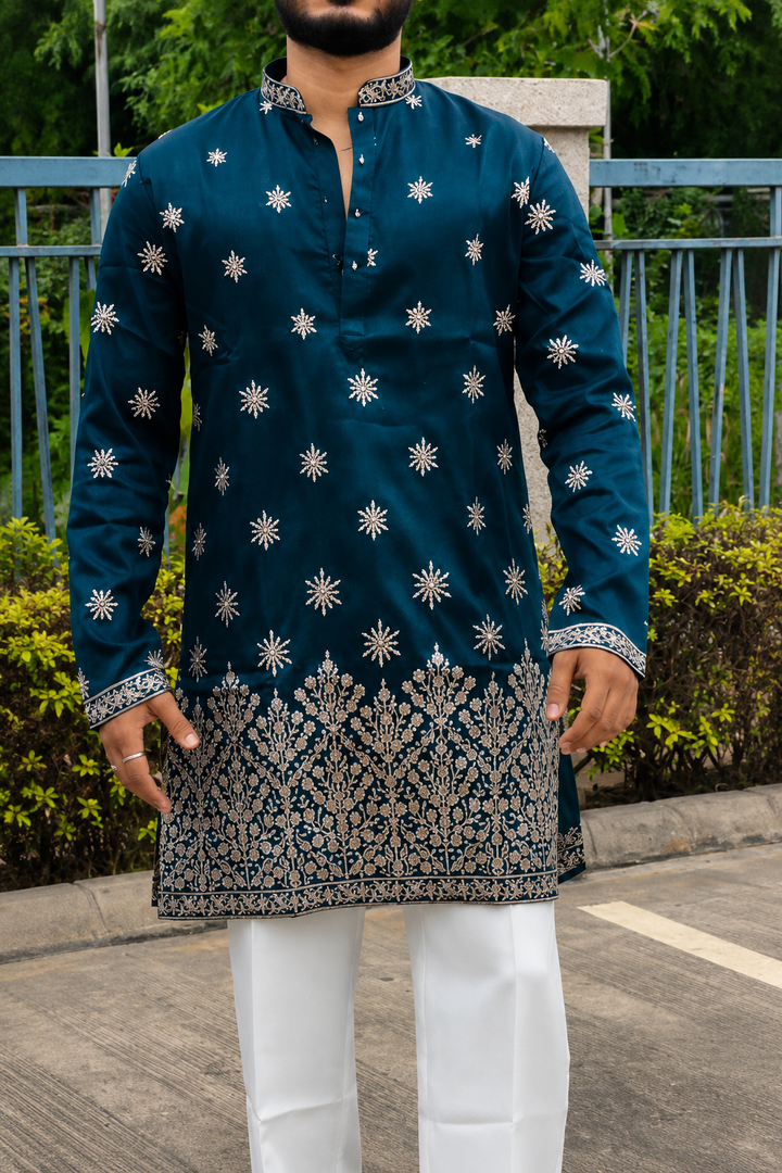 Men's Peacock Kurta Set with Embroidery Work