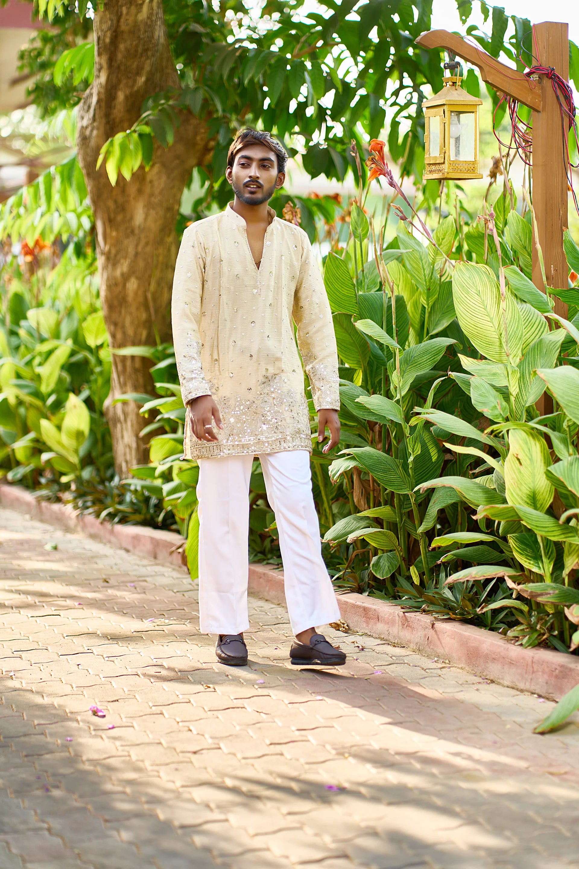 Men's Beige Embroidered Kurta Pajama for Wedding & Festive Wear