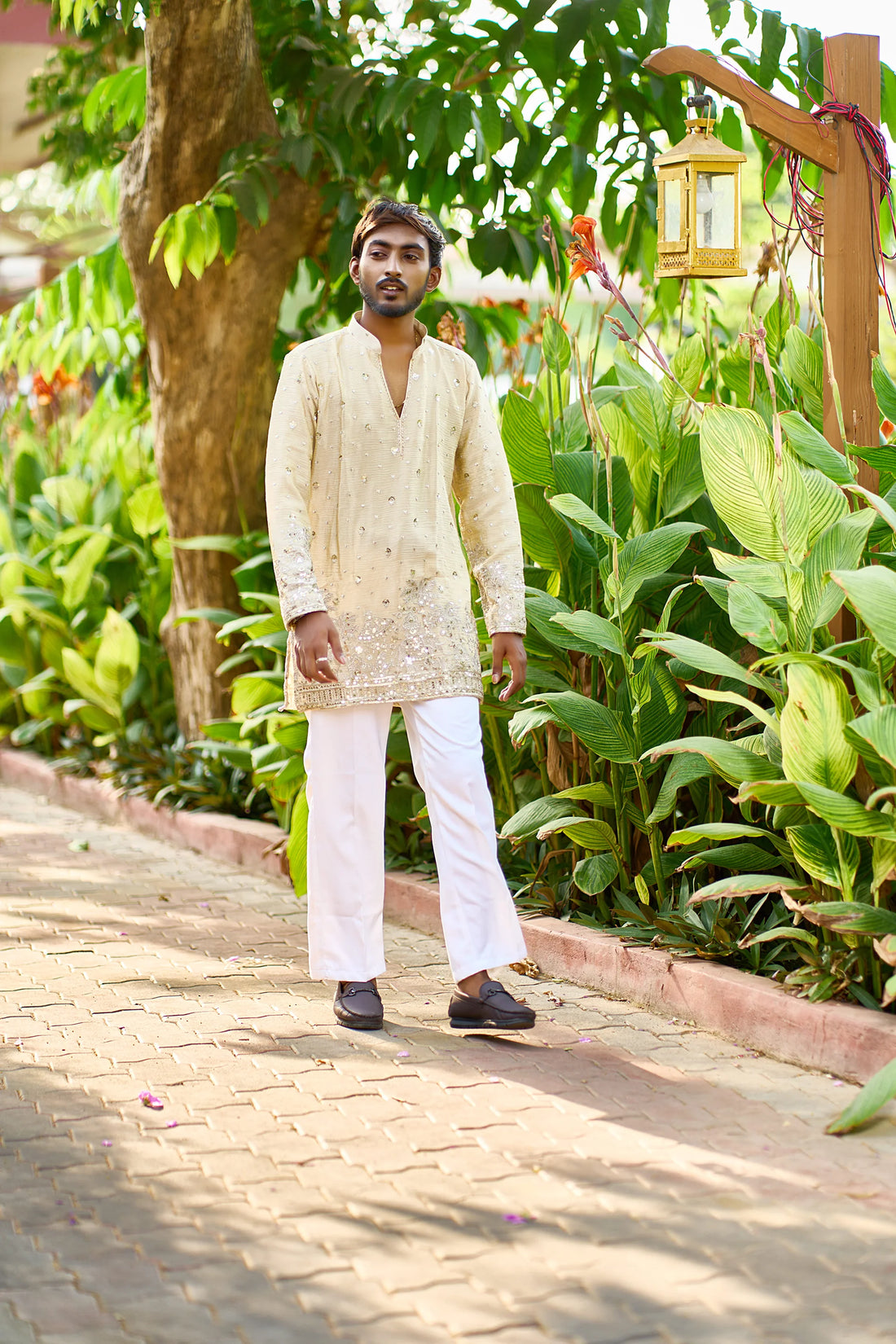 Men's Beige Embroidered Kurta Pajama for Wedding & Festive Wear