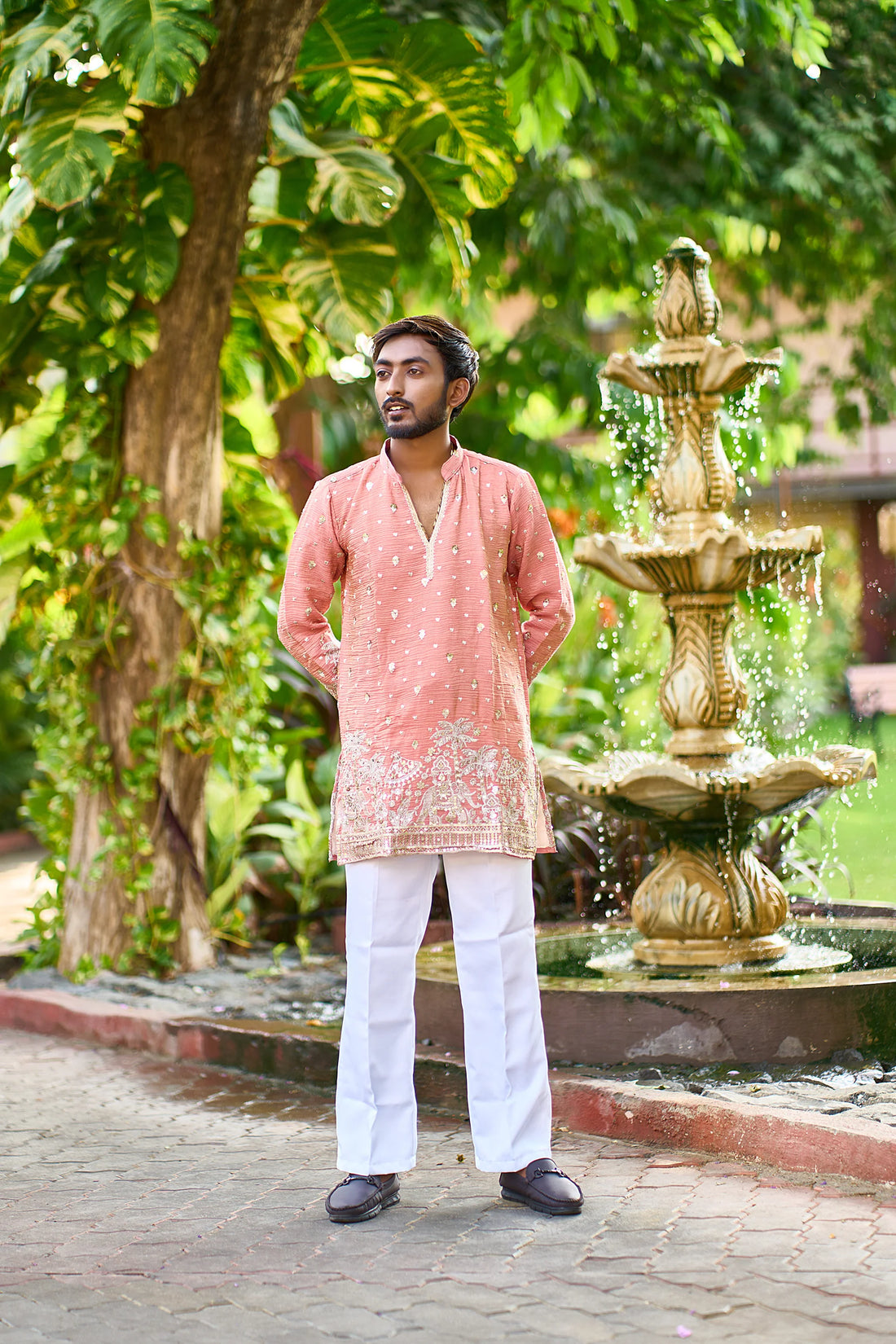 Peach Embroidered Kurta Pajama for Men | Wedding & Festive Wear