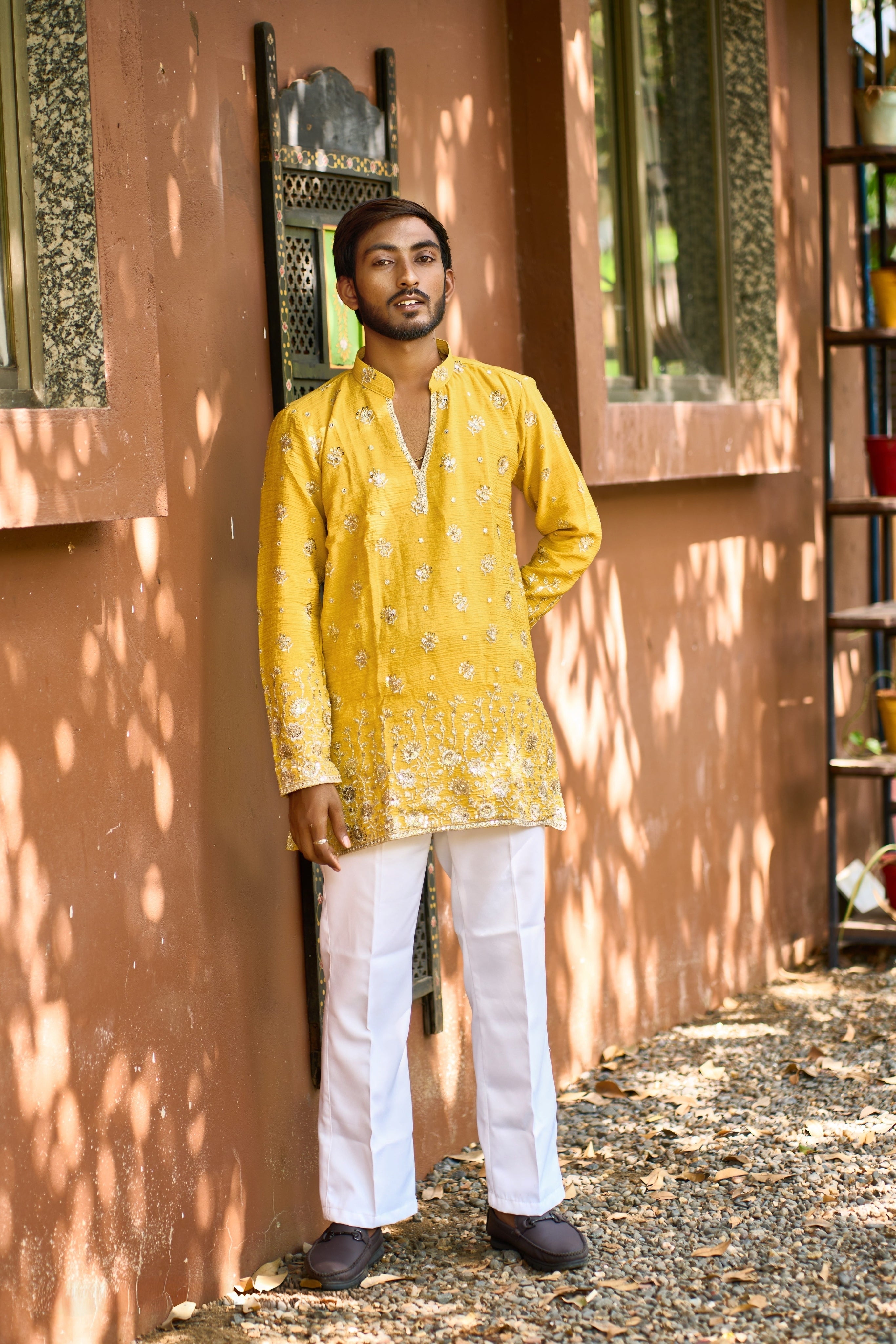 Mustard Yellow Embroidered Kurta Pajama for Men | Ethnic Wear