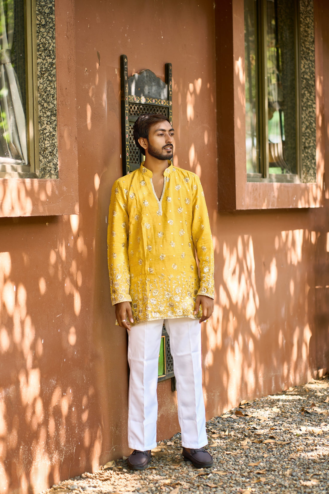 Mustard Yellow Embroidered Kurta Pajama for Men | Ethnic Wear