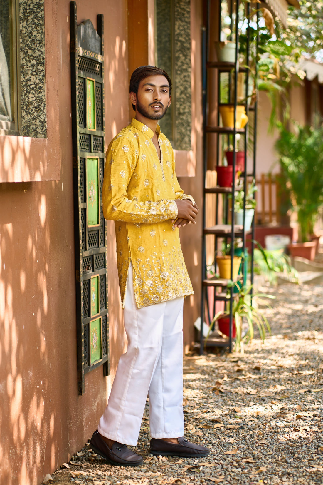 Mustard Yellow Embroidered Kurta Pajama for Men | Ethnic Wear