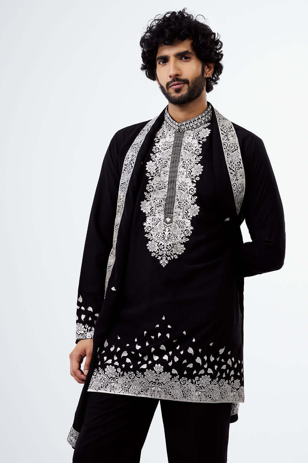 Black Zari Embroidery Work Men's Kurta Set