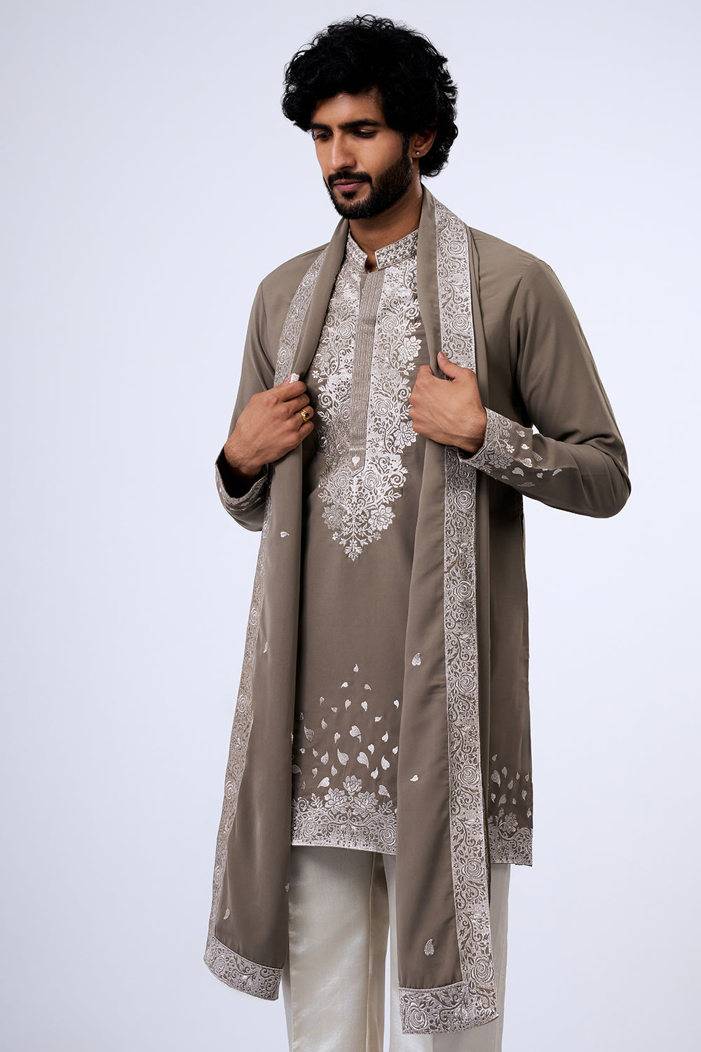 Black Zari Embroidery Work Men's Kurta Set