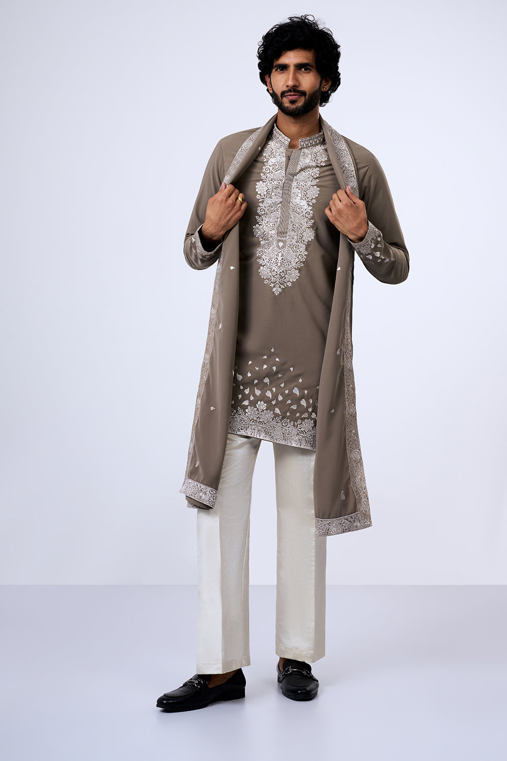 Black Zari Embroidery Work Men's Kurta Set