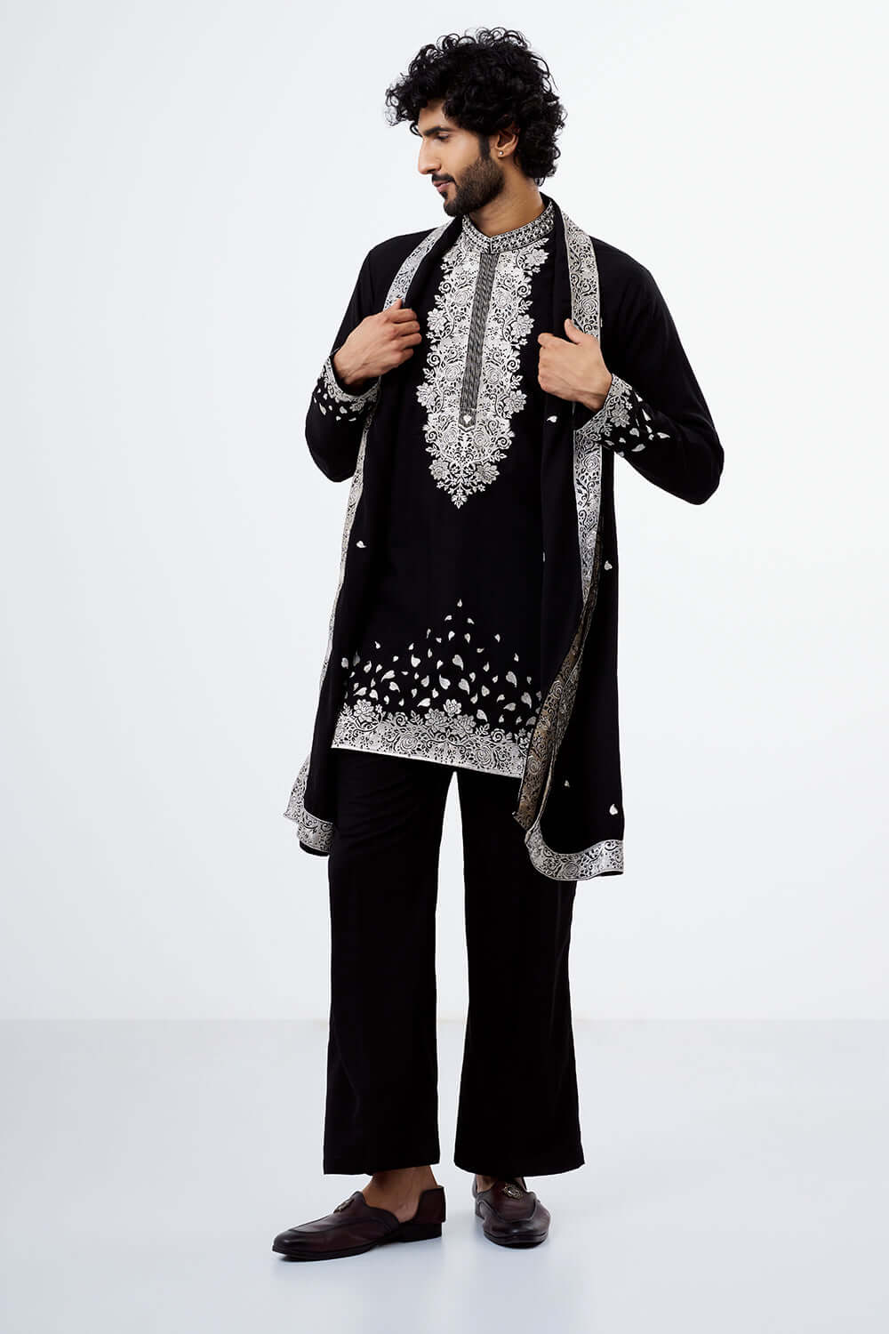 Black Zari Embroidery Work Men's Kurta Set
