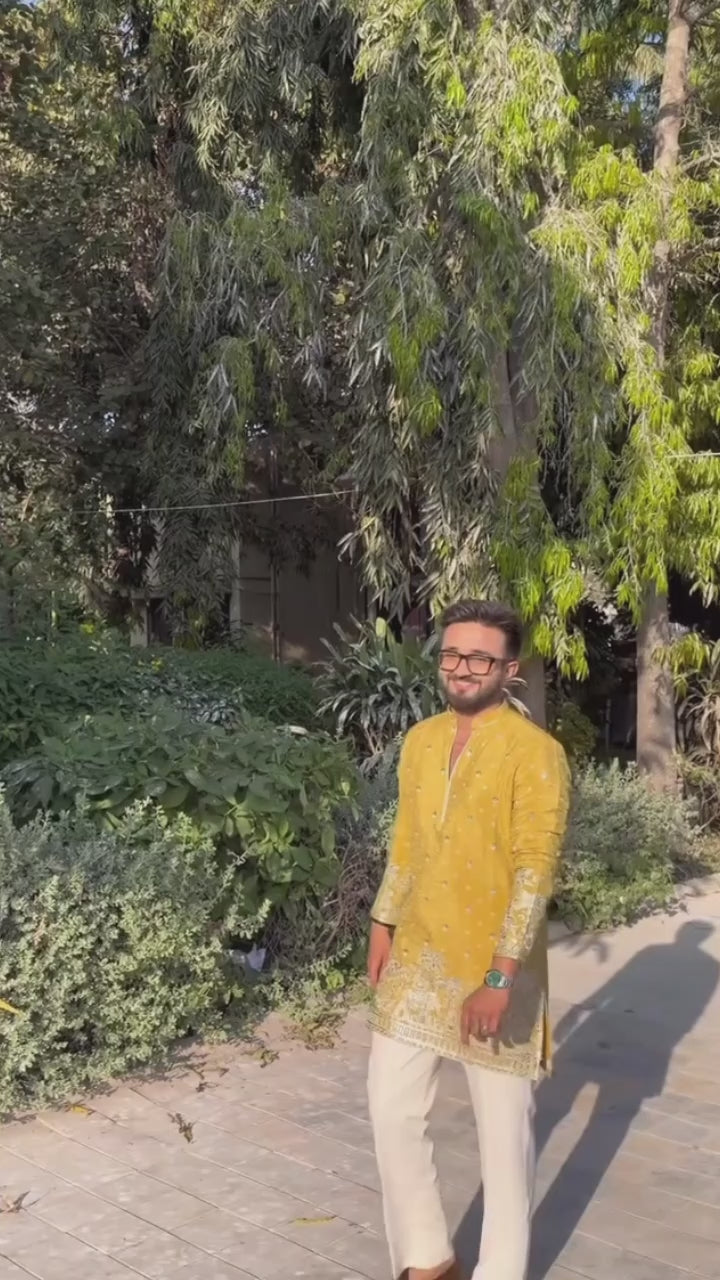 Yellow Embroidered Kurta Pajama for Men | Wedding & Festive Wear